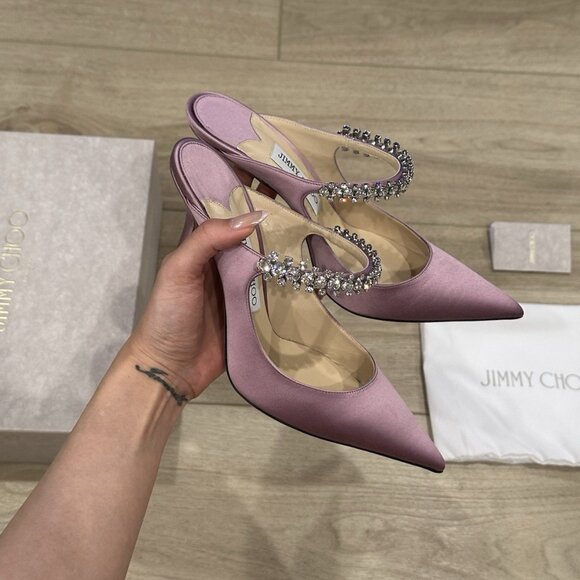 Jimmy Choo Bing 100 Lilac Satin EU 39 US 8.5 Light Purple Crystal Embellishment - Picture 6 of 15